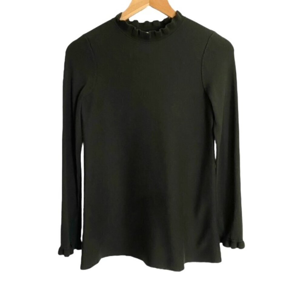 Hobbs London Green Ruffle Neck Cuff Sweater XSmall